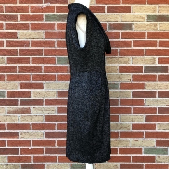 ⛄️ Zara Basic Herringbone Patterned Cowl Neck Black Silver Midi Dress - Picture 3 of 12